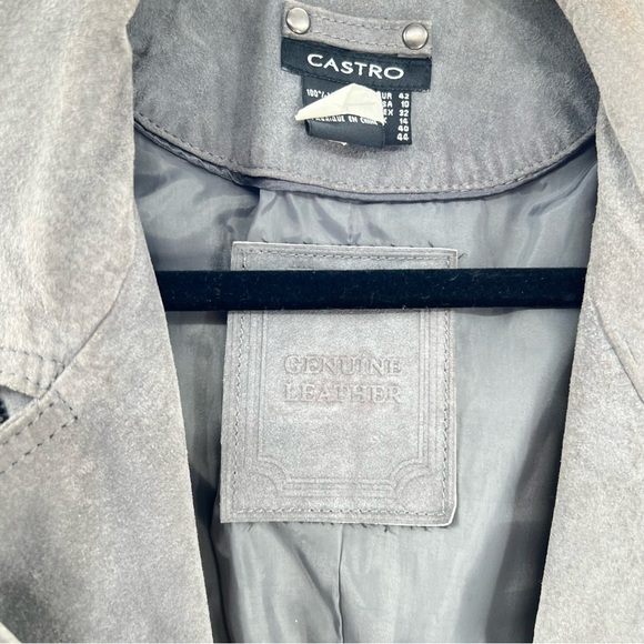 CASTRO Leather jacket genuine leather moto jacket green grey color - Picture 10 of 16